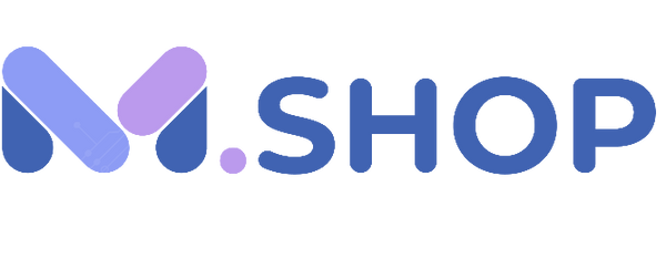 M SHOP logo with a gradient effect on a white background